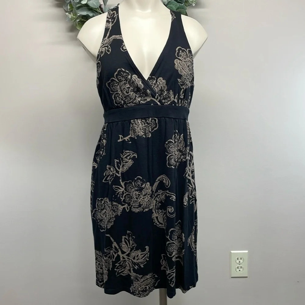 Sonoma Black and Tan Floral Sleeveless Crossback Cotton Modal Sundress PL